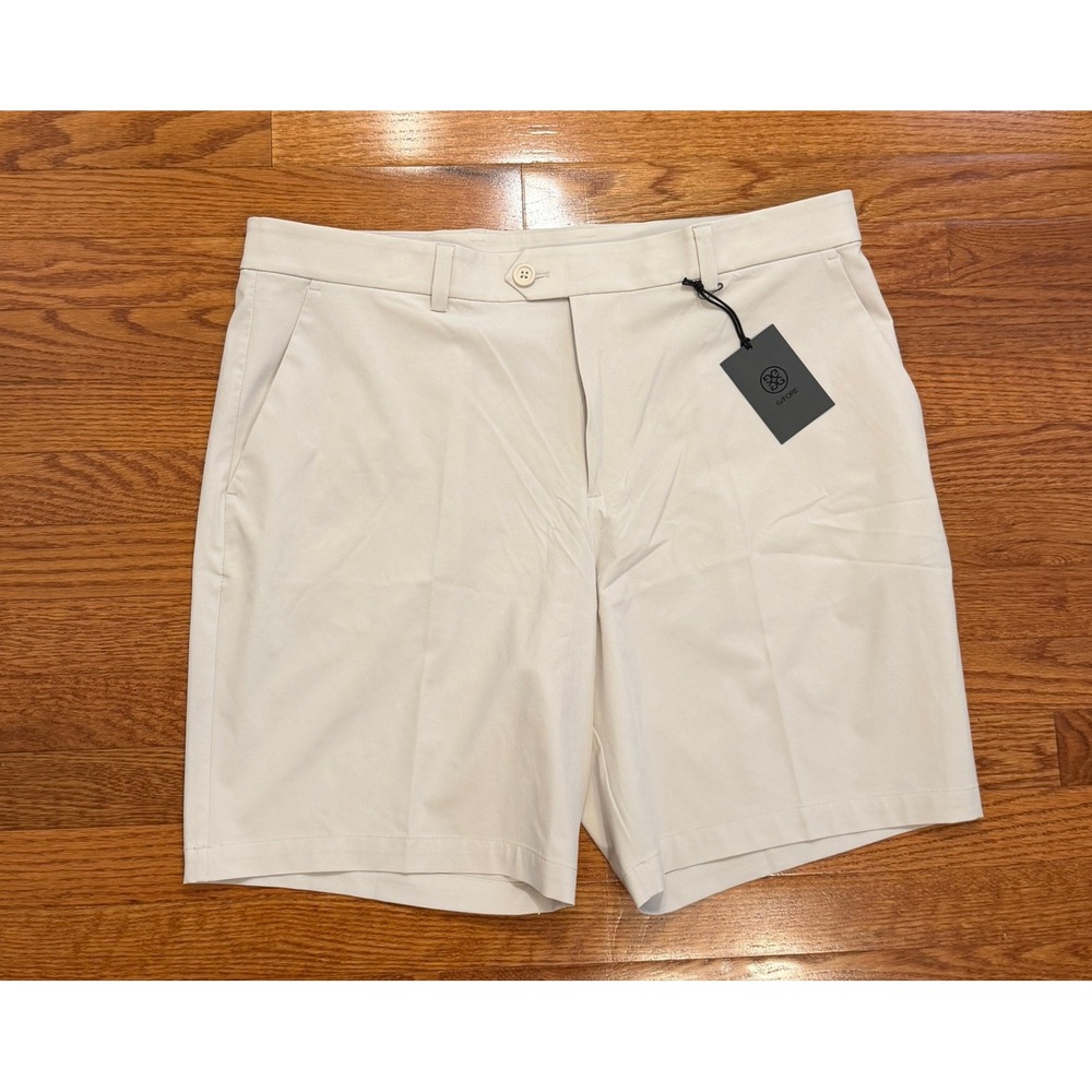 New G/FORE Maverick Performance Golf Shorts Men 38 Stone Beige Stretch Chino 9"